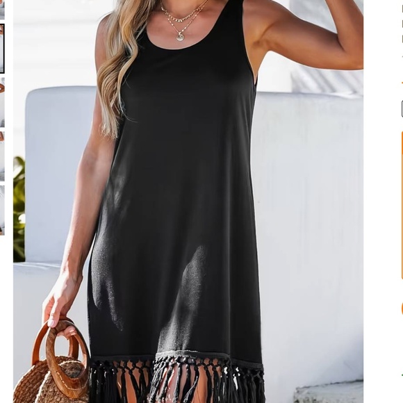 Pinziko Dresses & Skirts - NWT Gray Crew Neck Tank Mini Dress plus Long Fringed Tassel Hem Size M